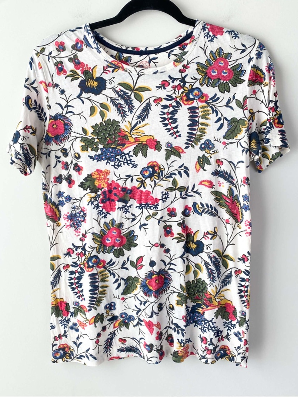 Tory Burch Womens Michaela Floral Print Crew Neck T Shirt S White 100% Pima